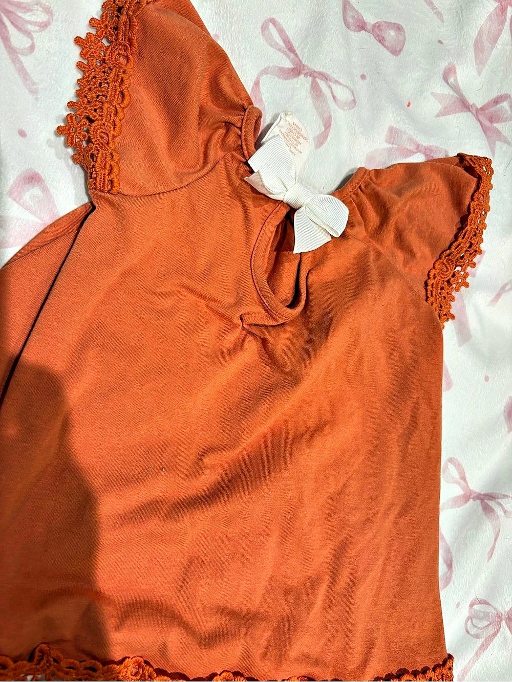 Shabby Chic Orange Lace Trim Baby Dress Size 6-9M - Picture 4 of 5